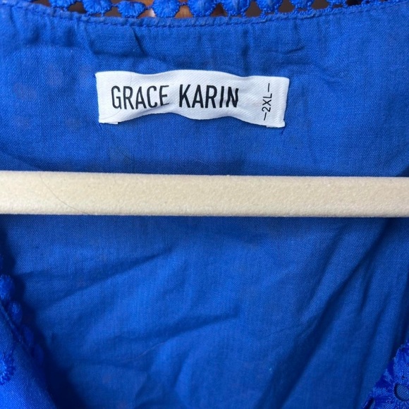 Boho ✨Royal Blue Lace Eyelet Bow Tie Vest Tank Top 2XL 💙 🎀 - Picture 8 of 8